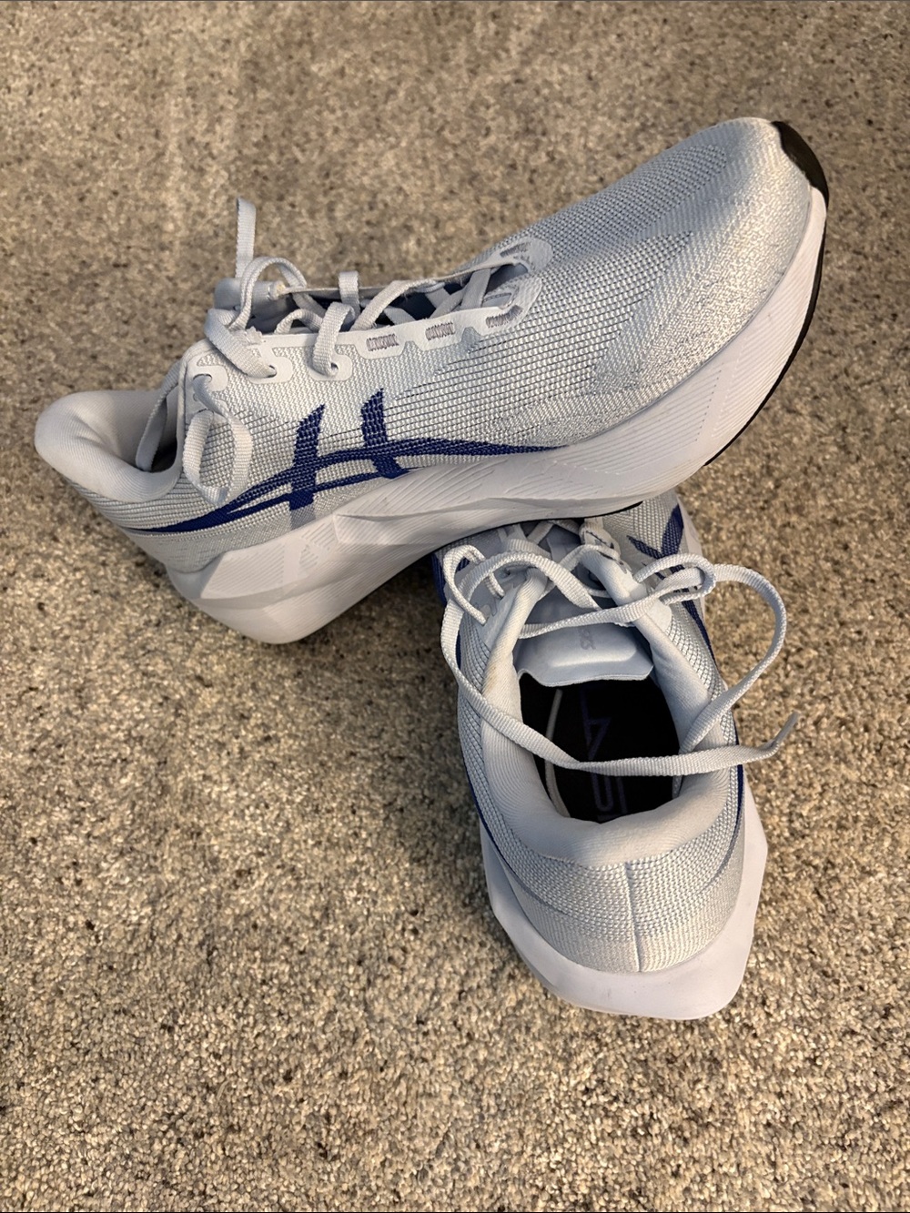 Asics Men’s Light Gray Athletic Sneakers with Navy Stripes